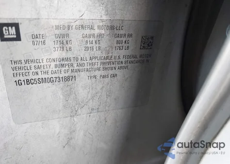 2016 Chevrolet Cruze Ls Auto from USA, damaged, VIN 1G1BC5SM0G7318871